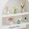 Small Daisy Artificial Flower in Cream Ceramic Vase - Ins Style Tulip for Living Room or Bedroom Decoration.