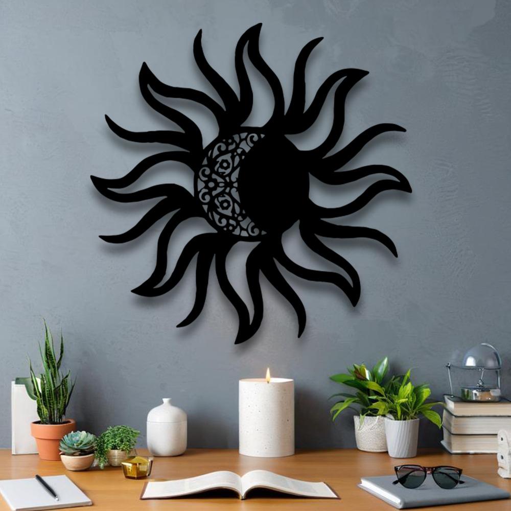 Sol och Måne Väggkonst Metalldekor Skulptur för Hem Halloween Julklapp