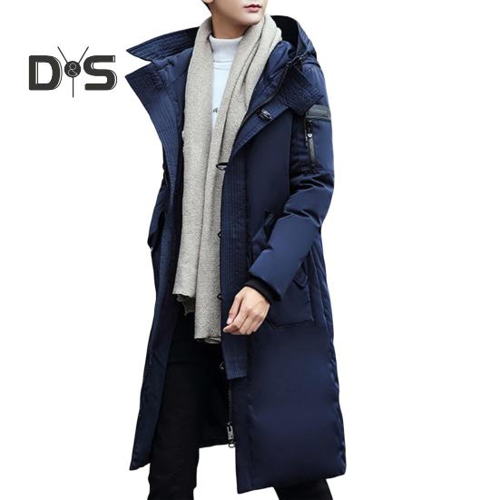 

Мужское хлопковое пальто с капюшоном, длинным рукавом, однотонная стеганая куртка с множеством карманов, утолщенная теплая ветрозащитная зимняя верхняя одежда M темно-синий