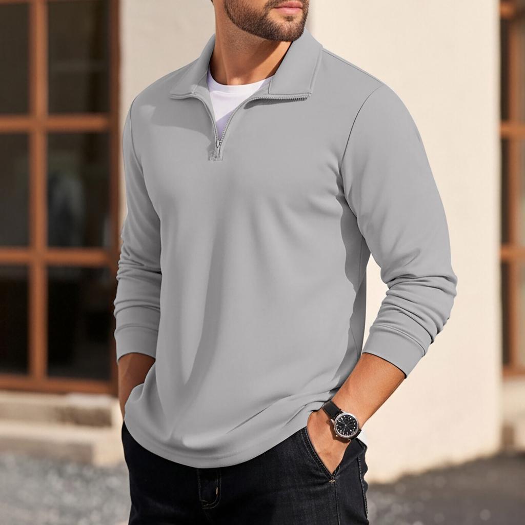 Men's Quarter-Zip Stand Collar Sweatshirt Loose Pullover Top for Daily Wear