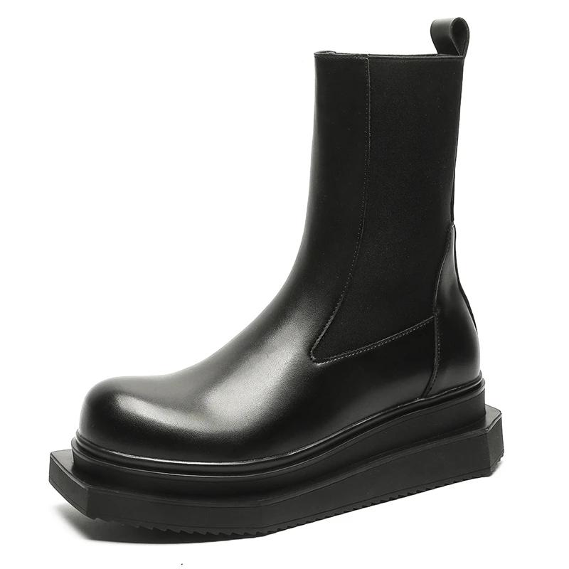

Модные простые деловые мужские ботинки челси Классические ретро ботинки с высоким голенищем Модные повседневные кожаные мужские ботинки до середины икры Вестерн Повседневная обувь 44 чёрный
