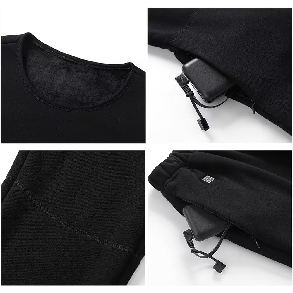 Quantum Electric Heated Underwear Set with 28 Heaters and mAh for Men and Cotton Heated Top and Bottoms A.E. 20,000 Capacity, Fleece-Lined, Women,