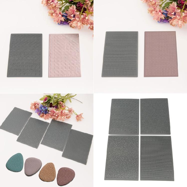 4 Stück Tonstrukturmatte zur Herstellung von Ohrringen Schmuck, Tonohrringe Prägewerkzeug 3D Strukturierte Prägeblätter