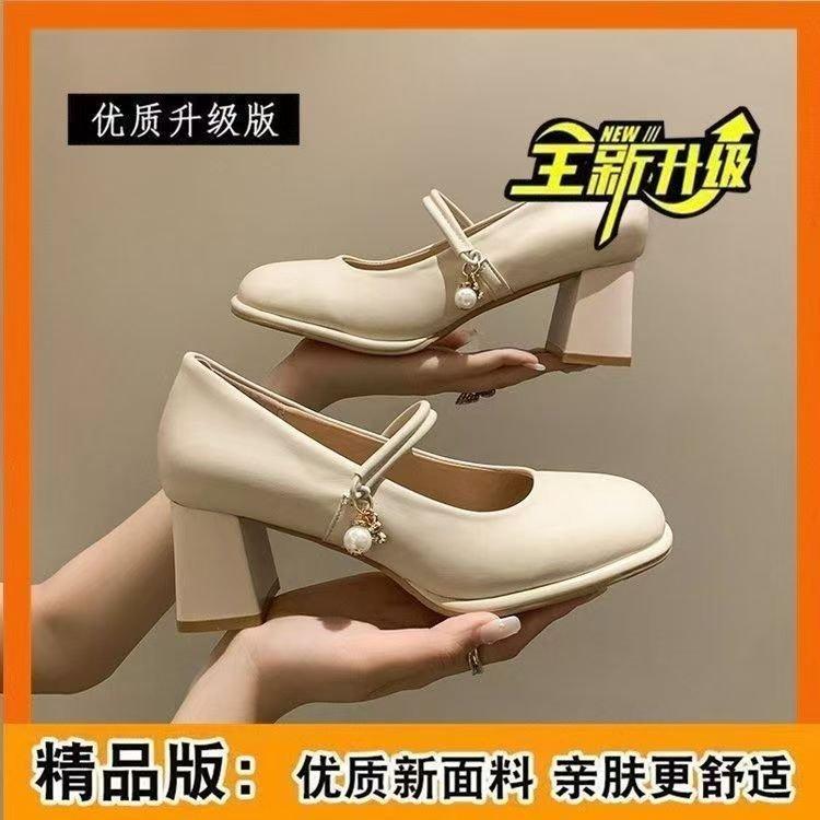 Cheongsam shoes Mary Jane single shoes women 2025 new fairy thick heel high heels soft leather evening gentle bridesmaid shoes