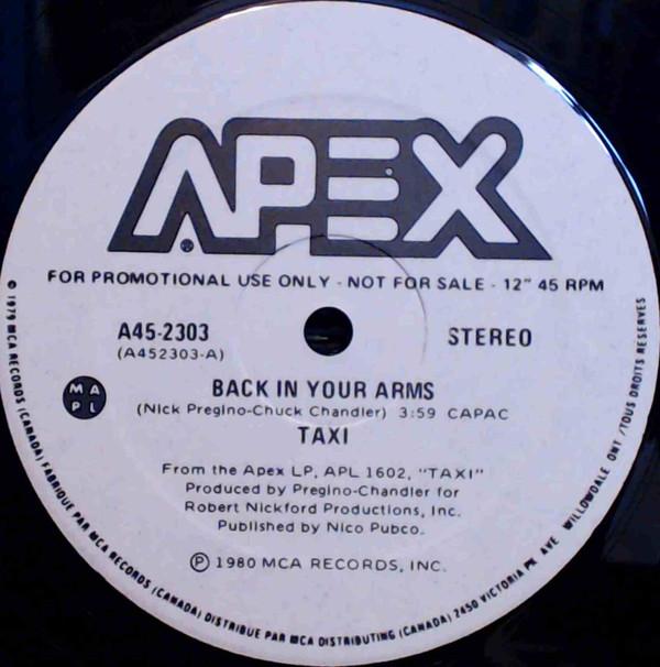 

12inch Record TAXI Back In Your Arms A452303 APEX 1980 Canada Pop Used