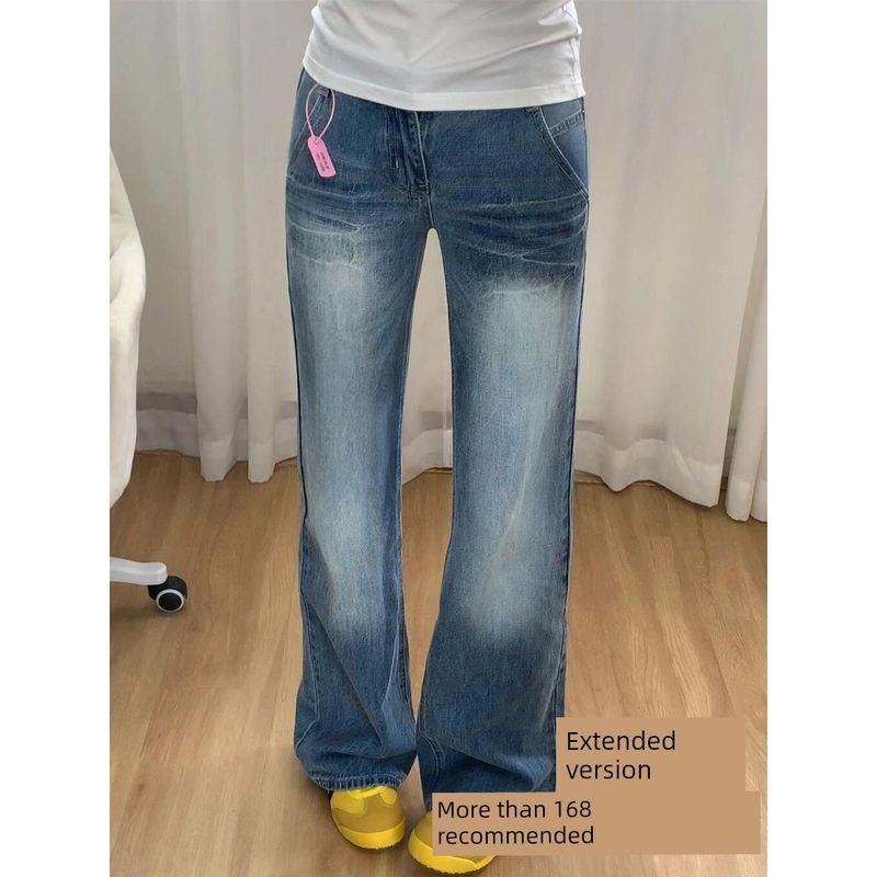 mm American Retro Autumn Fat Sister Denim Blue, Extended Length 2XL(Suggestion 70-80kg)