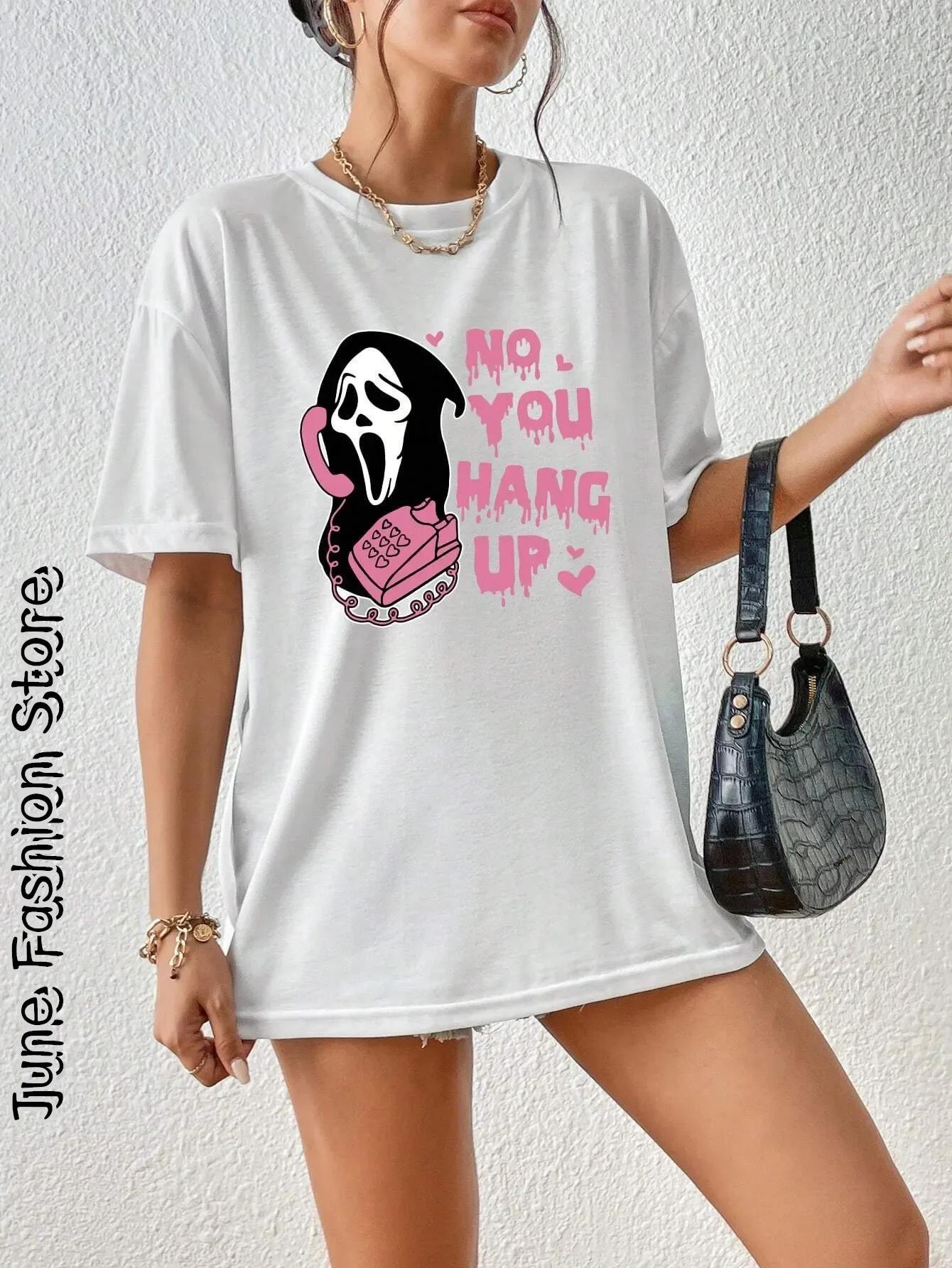 

Summer Women Cute Cartoon Ghost TShirt Fashion Letter Short Sleeve Clothing FeUnisex Lovely Tops Tees Casual Streetwear S