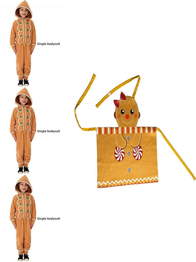 Christmas Gingerbread Cosplay Pajamas And Apron For Kids With Zipper Closure For Holiday Sleepwear