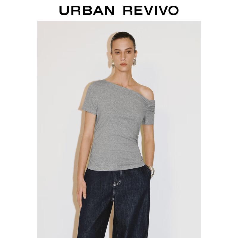 UR 2025 Summer Women s Off-Shoulder Pleated T-Shirt XL