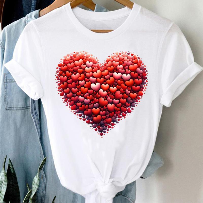 (Asian Size) sweet love trend T Shirt Clothing Lady o-neck Short Sleeve T-shirts Printed Female Top Casual Fashion Women Graphic Tee