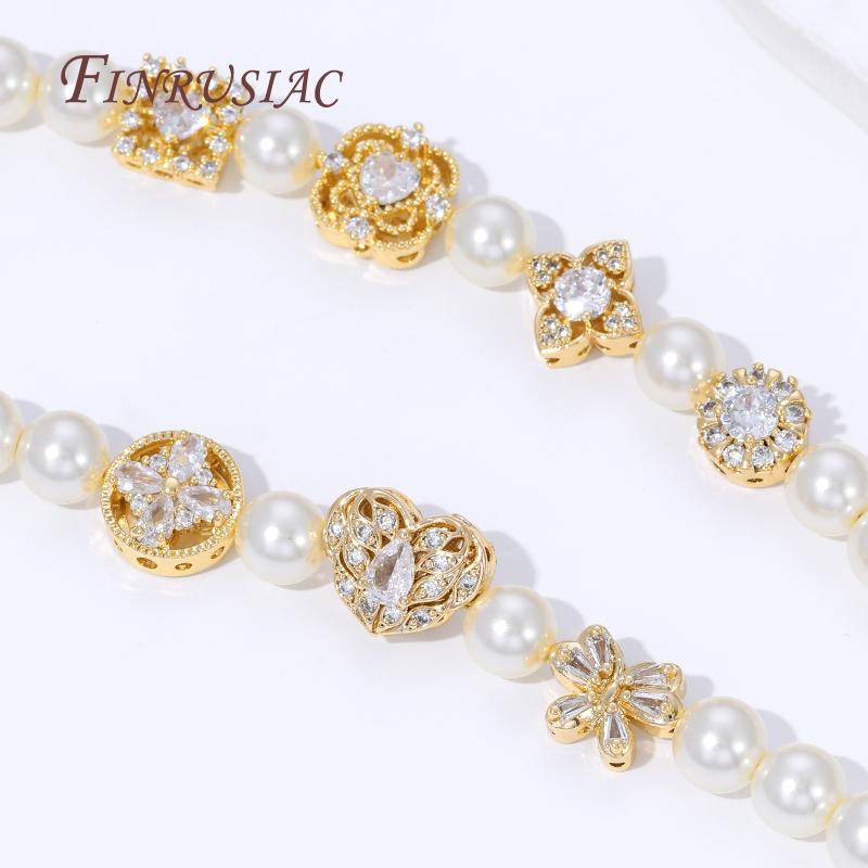 18K Gold Plated Brass Zircon Beads,Heart Spacer Beads For Jewelry Making Supplies,Metal Separator Beads,Bracelets Accessories