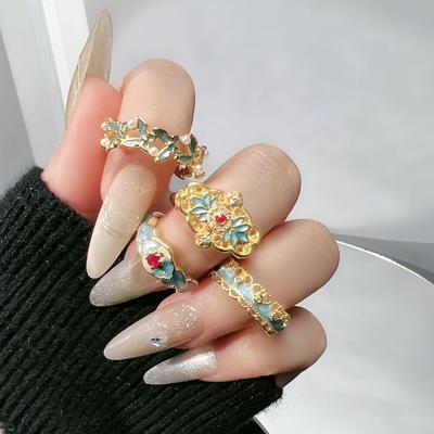 Translucent Enamel Ring Chinese Style Metal Open Rings Chinese Vintage Rings  Jewelry Gift