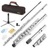 Eastar Flute, Covered Keys, 16 Holes, E Mechanism, Offset, Nickel Plated, with Stand & Professional Case, Beginner Set (Silver) - Perfect for School