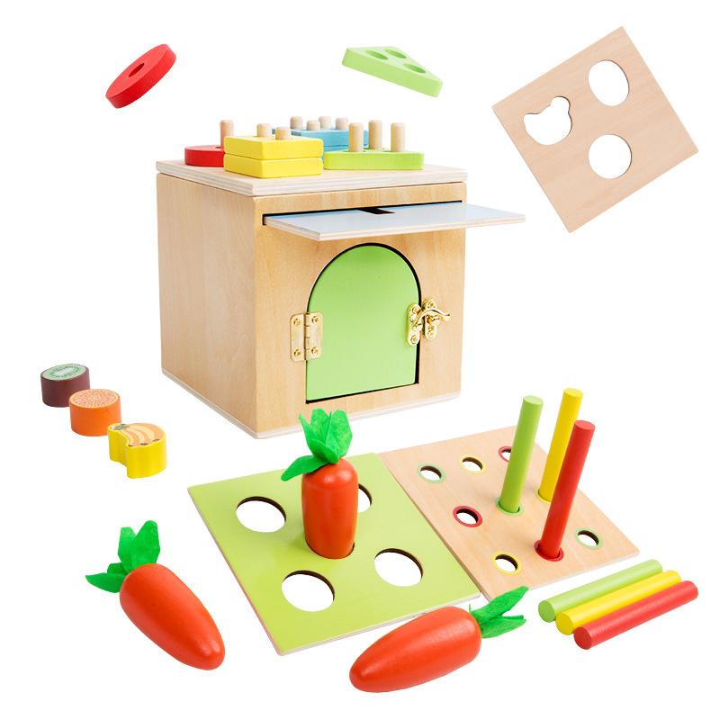 Children'S Early Education 6-In-1 Intelligence Box Montessori Unlocking And Pulling Radish Shape Set Column Fruit Matching Toy