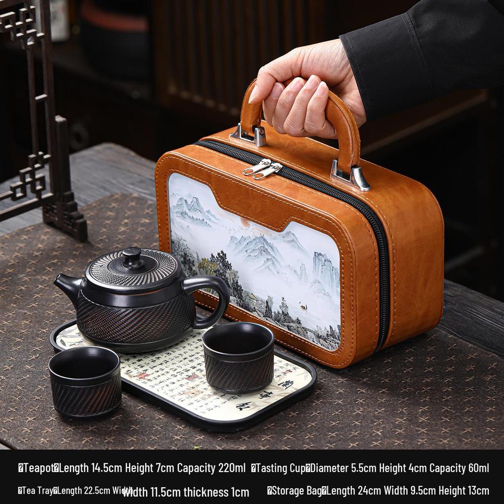 Phoenix Song Portable Purple Clay Teapot Travel Set - Ceramic Quick Cup Household Tea Set