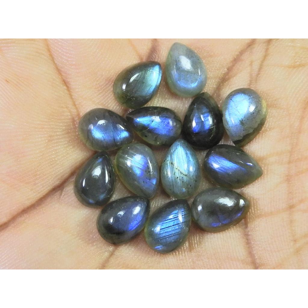 07X09MM Natural Labradorite Blue Fire Pear Cabochon Loose Gemstone 11Pcs Lot C-1126