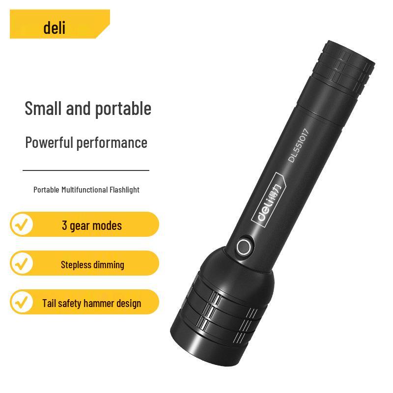 Deli Handheld Zoom Flashlight: Super Bright, Type-C Rechargeable, Ideal for Home, Outdoor, Camping, and Emergencies