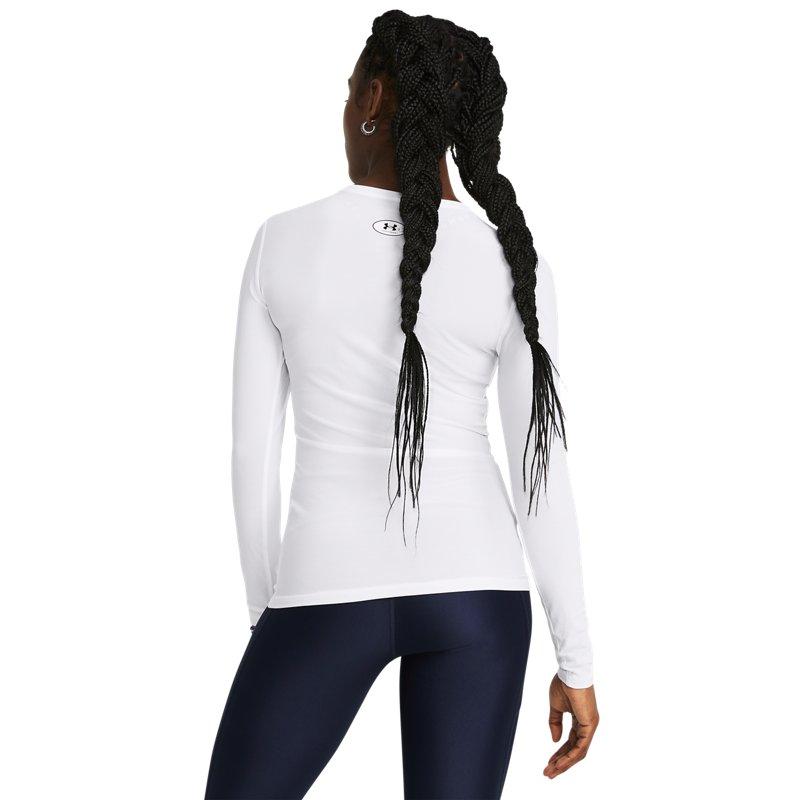 Under Armour HeatGear® OG Logo Printed Crew Neck Slim Fit Long Sleeve Workout Top Women Tops White 1387697-100