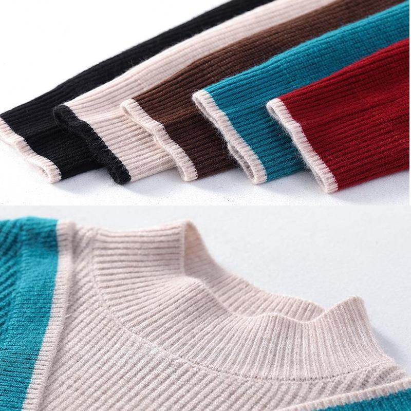 Suéter de cuello medio para mujer, holgado, versátil, estilo occidental, imitación de dos piezas, camiseta de punto básica, otoño e invierno