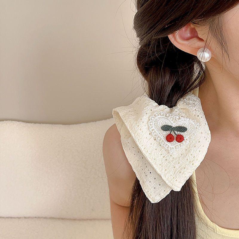 French Cherry Square Scrunchies Fresh Sweet Hair Band Mori Girly Elastic Hair Tie For Girls Headwear Hair Accessories