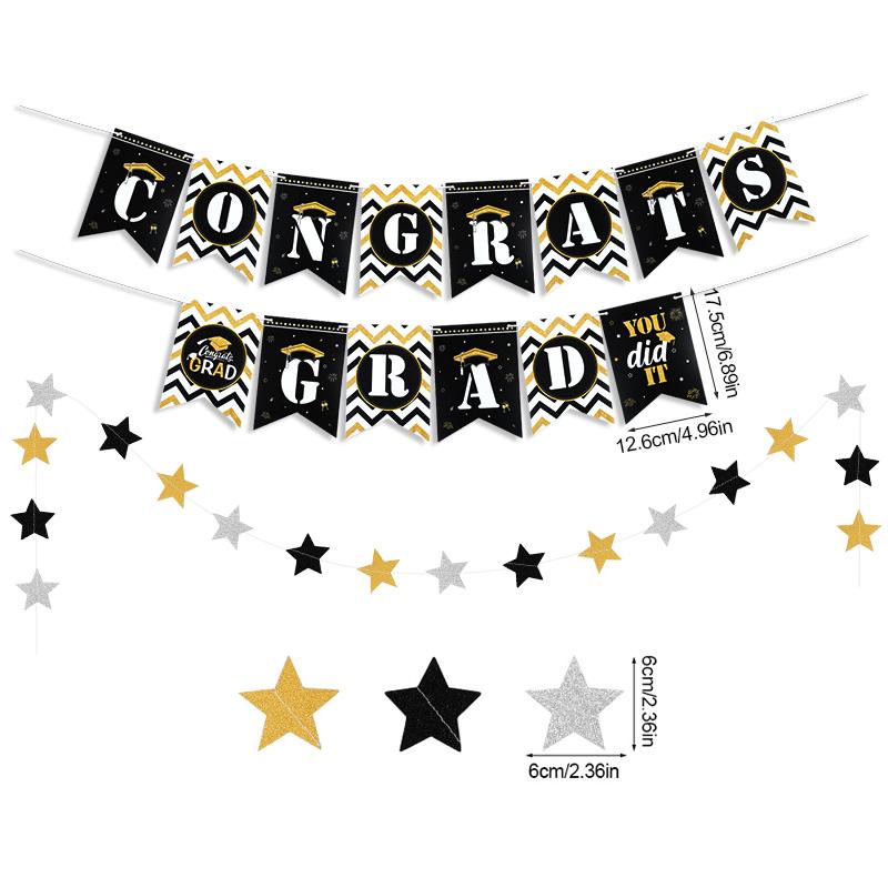 2025 Congrates Grad Banner Garland Star Paper Bunting Set Graduation Party Decoration Supplies Congratulation Garland Flags New