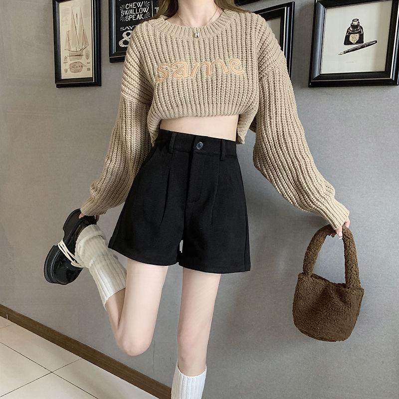Women's A-line Woolen Bootcut Shorts - High Waist, Thickened, Loose Fit for Autumn/Winter 2024