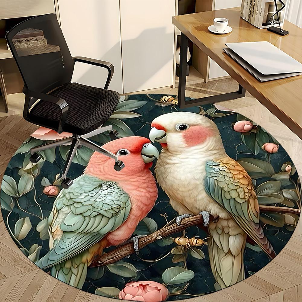1PC Parrot Floral Office Round Area Rug, Indoor Mat Suitable ForOffice, Under Office Chairs Bedroom Living Room Home Decor, Room Deco f026