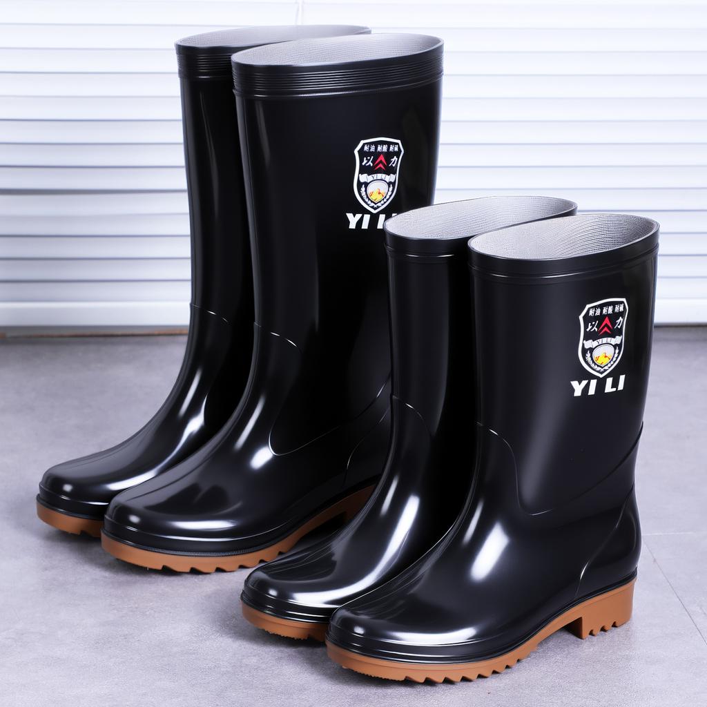 High tube black beef tendon men's rain boots non-slip rain shoes outdoor rubber shoes medium and short tube water shoes men's water boots water shoes