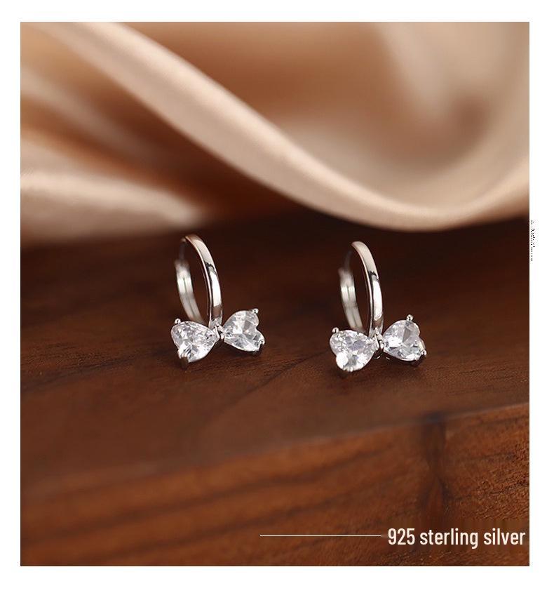 S925 Sterling Silver Bow Zirconia Earrings - Elegant Korean Style for Women