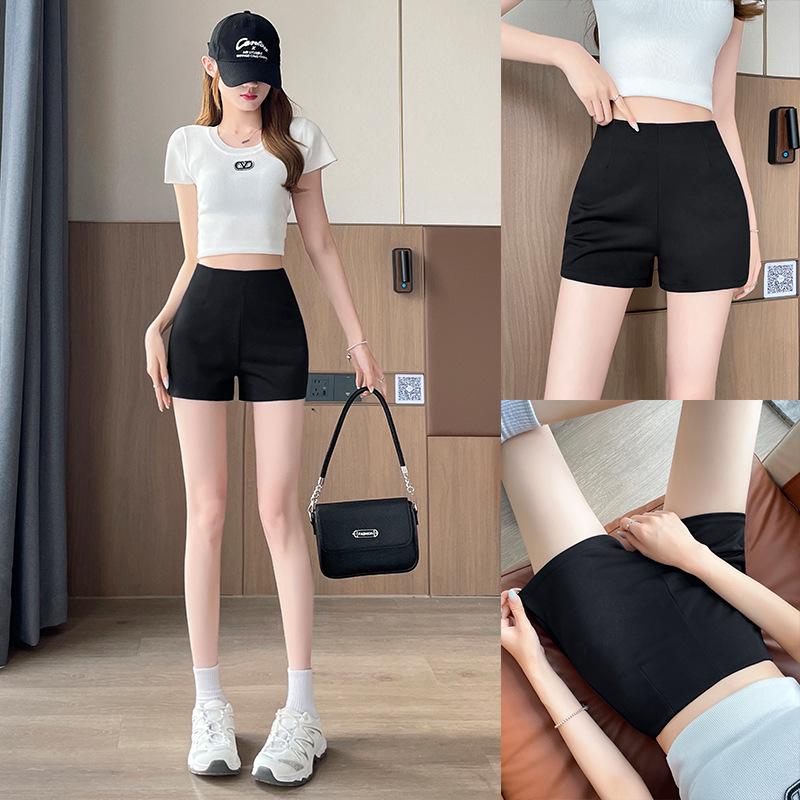 High-Waist Black Slimming Shorts for Women - Versatile Summer to Autumn Wear