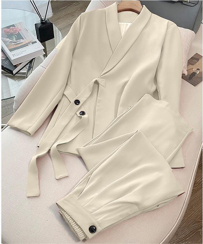 Společenský oblek Socialite 2024 se šněrováním, dvoudílný, korejský střih: Dámský volný jarní/podzimní styl