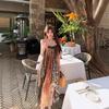 Positioned Print Loose Spaghetti Strap Dress for Women, Summer Bohemian Lazy Vacation Style