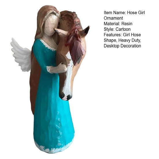 Girl Horse Figurine Resin Angle Pony Statue Sculpture Home Office