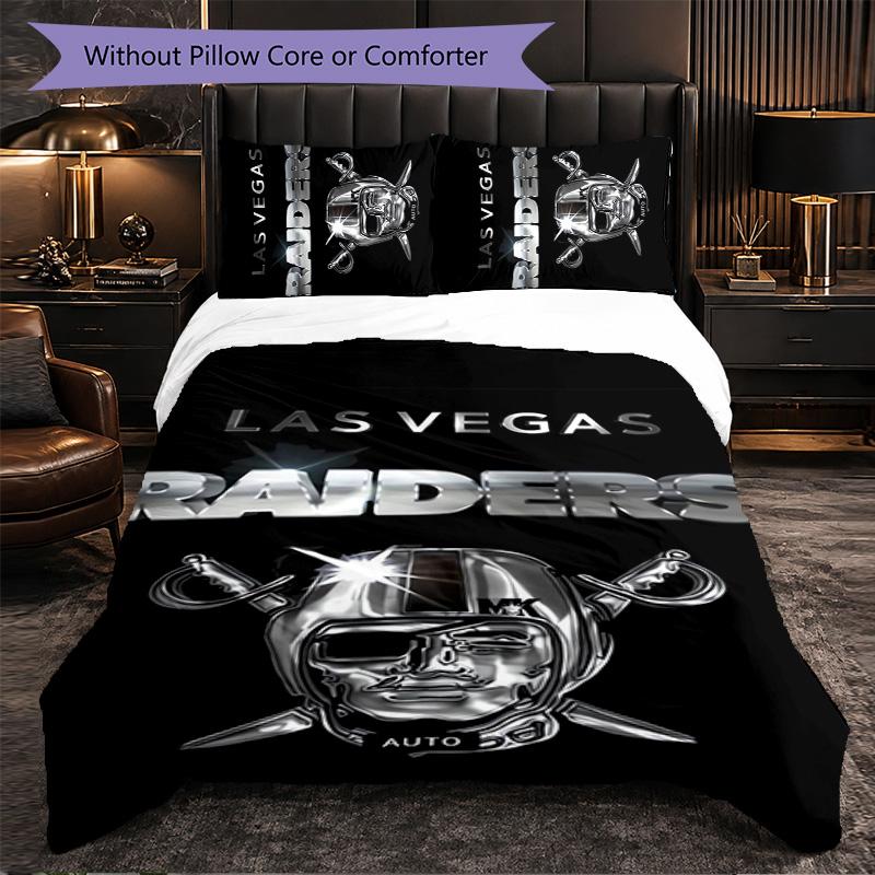 Set Biancheria da Letto 3 Pezzi in Microfibra con Motivo Las Vegas Raiders Decorazione Copripiumino per Camera da Letto Uso Domestico