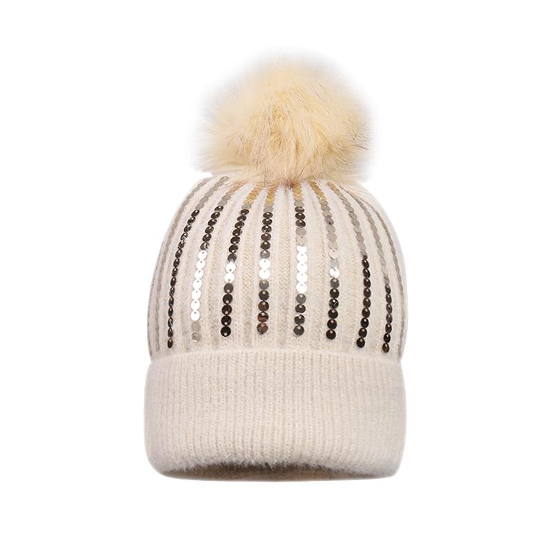 Autumn and winter knitted hat children's fashion sequined hairball versatile wool hat winter velvet thickened warm cold hat