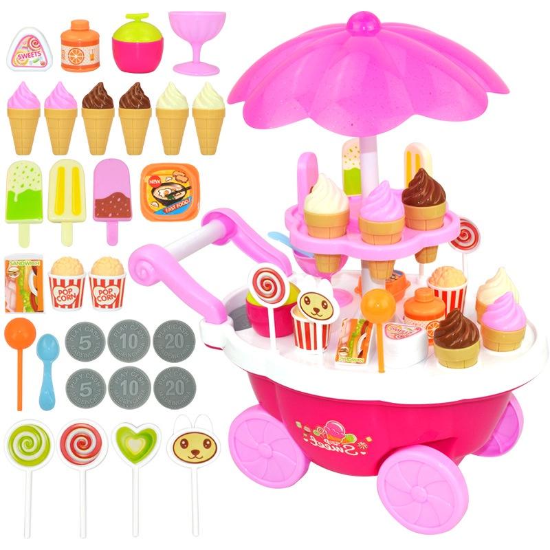 Premium 39pcs Kids Cake Food Ice Cream Cart Shop Toy Pretend Play Set With Music