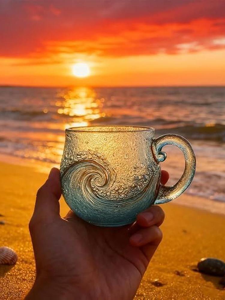Wellen Glas 12oz Wellen Glas Einzigartig Strukturiert Strandliebhaber Themen Tasse für Arbeitsplatz Reisen Bar Küche Zuhause Cafe Party