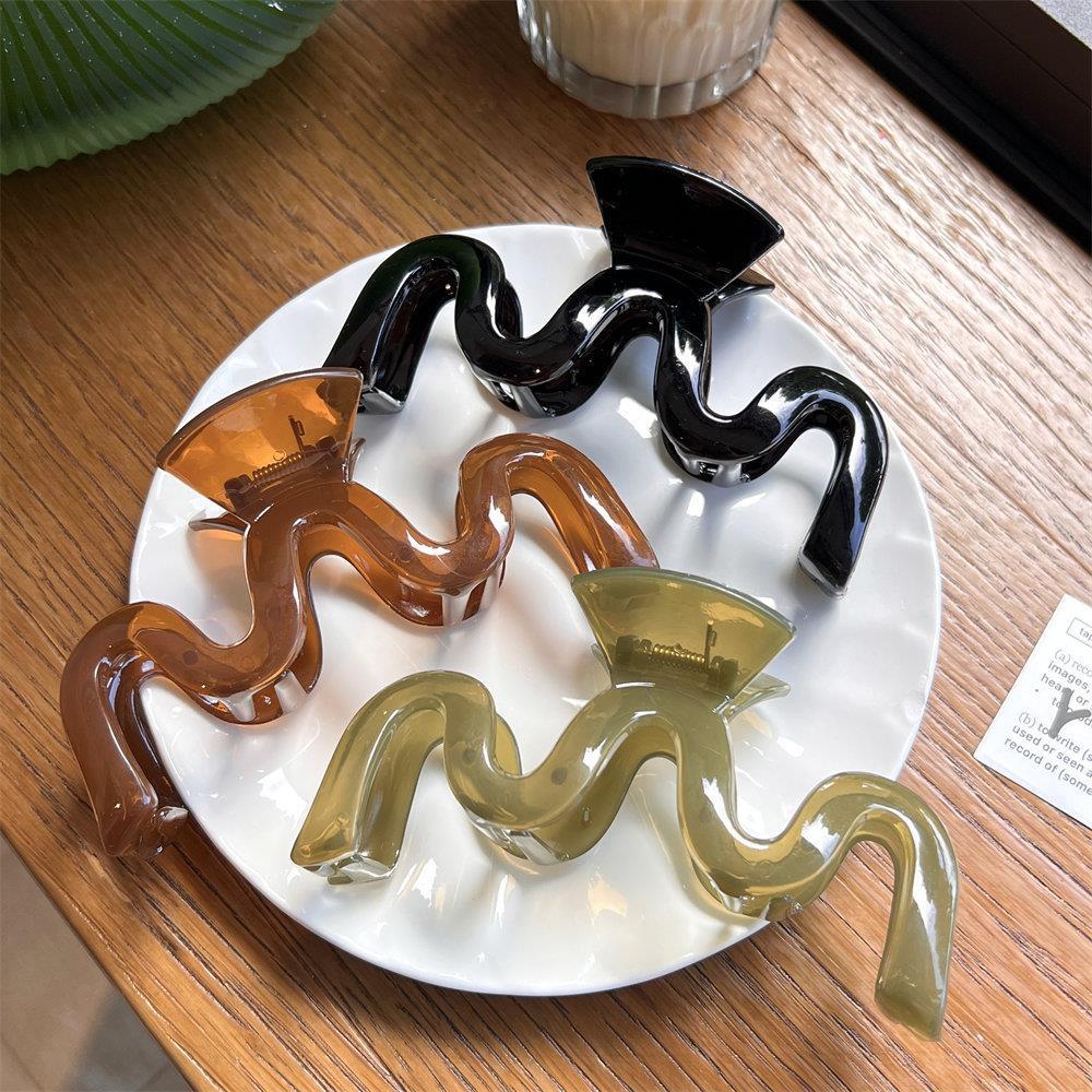 Wellenförmige Haarspange Damen Groß Krabbe Bad Pferdeschwanz Plastik Haarspange Koreanisch Gelee Haarnadel Haarspangen Mädchen Haarschmuck