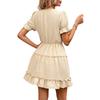 Women’s Summer Casual Short Sleeve Dress with Tie Waist Ruffled Hem V Neck Design Lightweight Fabric Elegant Style