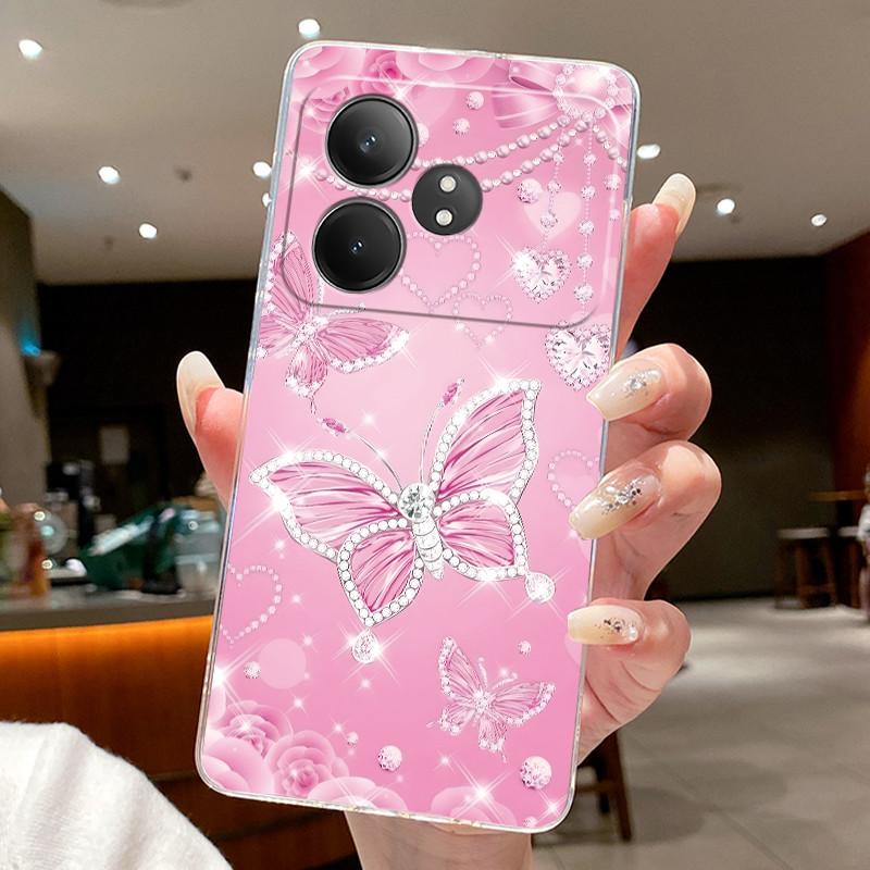 Phone Case For Realme GT Neo 6 SE/GT Neo6/GT 6T/Realme GT 6 Butterfly Bow Protective Casing Transparent Soft Silicone TPU Cover
