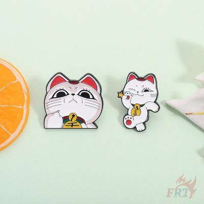 2Pcs/Set Q Funny Fortune Cat Brooches - Doodle Enamel Backpack Button Pins Badges