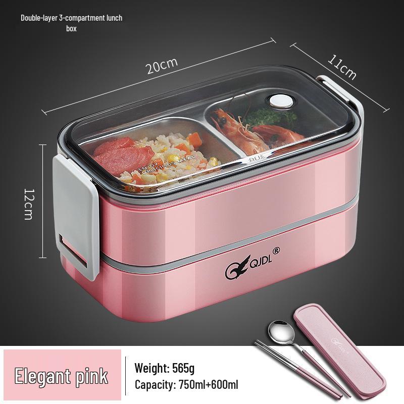 Bento Lunch Box a Doppio Strato in Acciaio Inossidabile, Contenitore Adatto al Microonde per Ufficio e Studenti