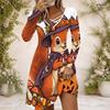 Women Multicolor Printed Criss Cross V Neck Long Sleeve Fitted Curved Hem Dress