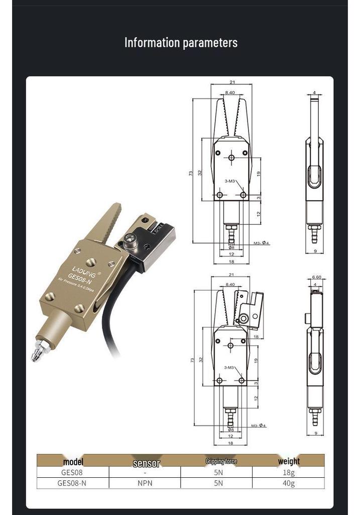 Mini Pneumatic Two-Finger Robotic Gripper Claw GE0812 Portable