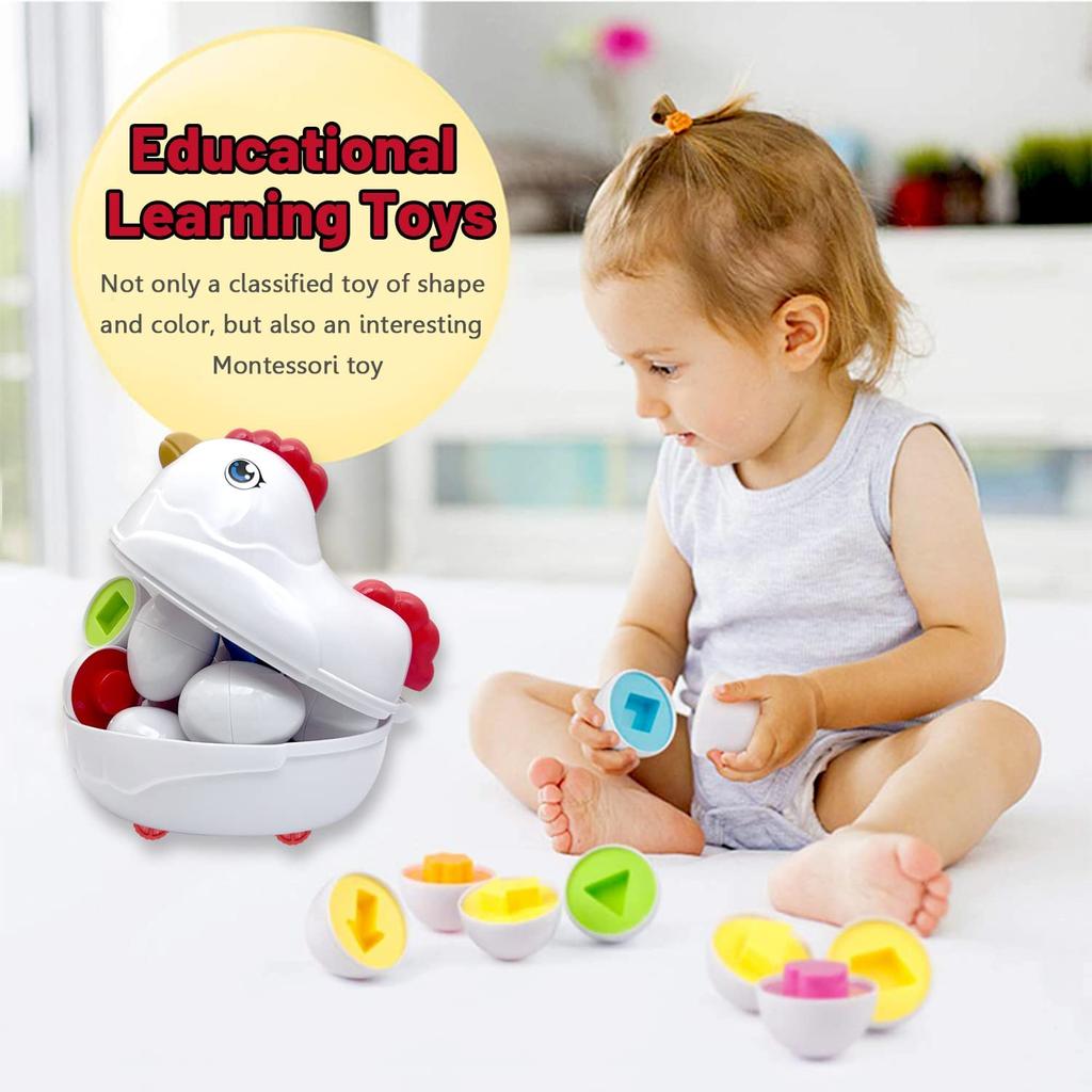 Hyes Matching Eggs For Toddlers 1-3, 12Pcs Egg Toys Chicken Montessori Geometric Learning Sensory Toys