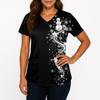 Women's Printing Uniform Work Uniform V-neck Pockets Basic Short Sleeve Pullover Top