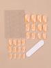 Coslifestore- Press on Nails- Pack of 24 designe nails with full application kit- jelly tabs, glue, buffer and manicure tool (PEACH SWIRLS)