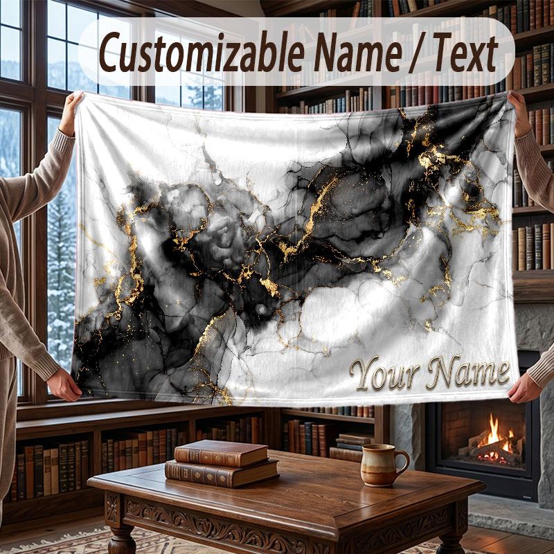 Abstract Geometric Theme Throw Blanket Custom Name Text Personalized Blanket Soft Cozy Blanket for Home Sofa Bed