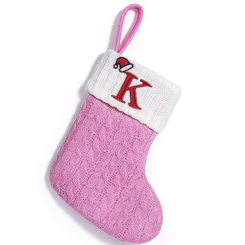 Xmas Tree Pendant Decor Gift Bag Letter 3D Embroidered Gift Christmas Party Decoration Pink Christmas Socks