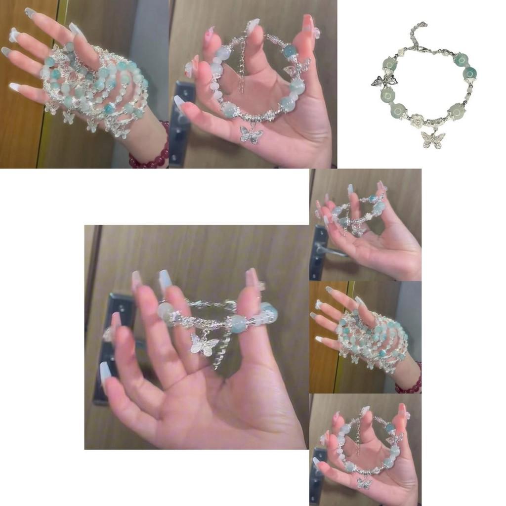 Luxurious Butterfly Charm Bracelet With Gradient Glass Beads For Women